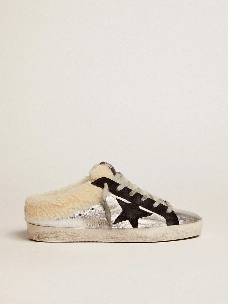 Women's Super-Star Sabot silver laminated leather with black star