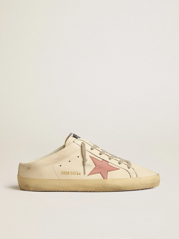 Women's Super-Star Sabots in nappa with pink leather star