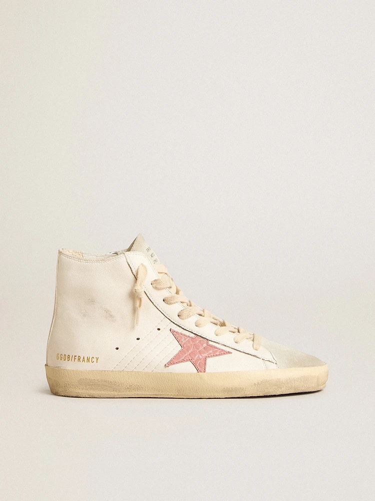 Francy cream nappa with pink crocodile-print leather star
