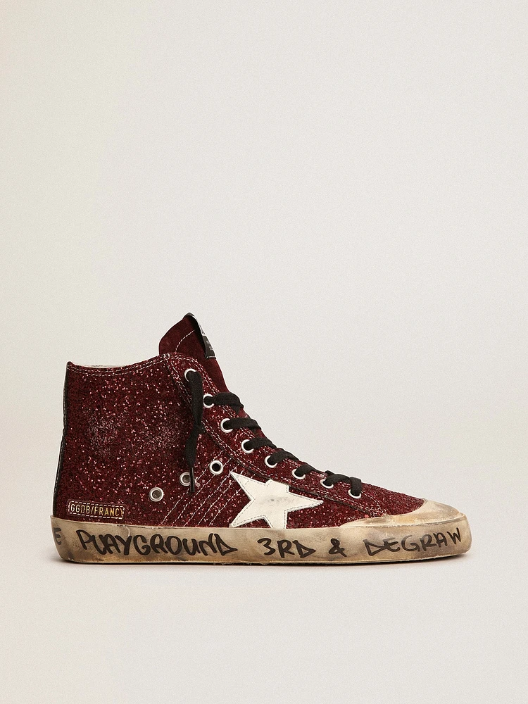 Francy Penstar burgundy glitter with white leather star
