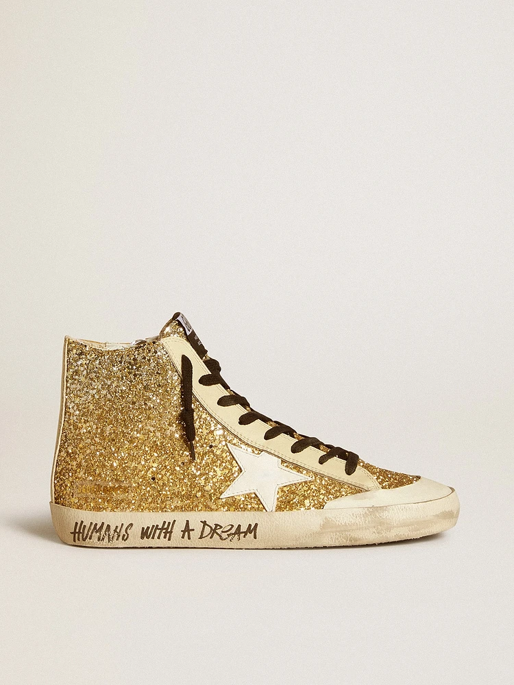 Francy Penstar gold glitter with white leather star