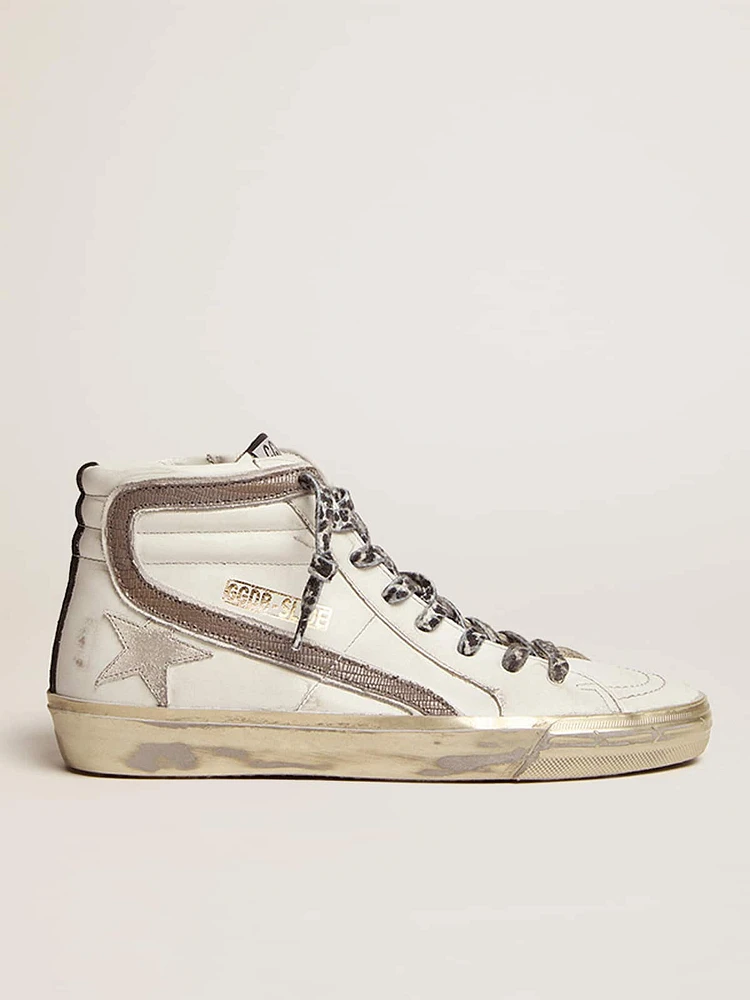 Women's Slide with star white suede and leather flash