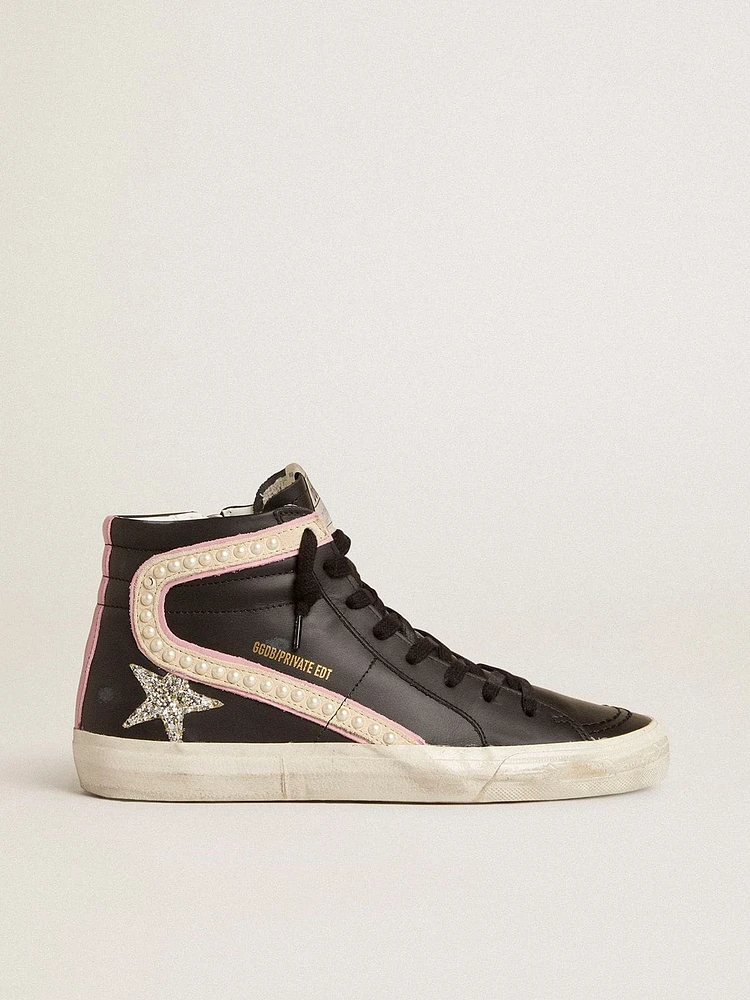 Slide LTD with platinum glitter star and suede flash pearls