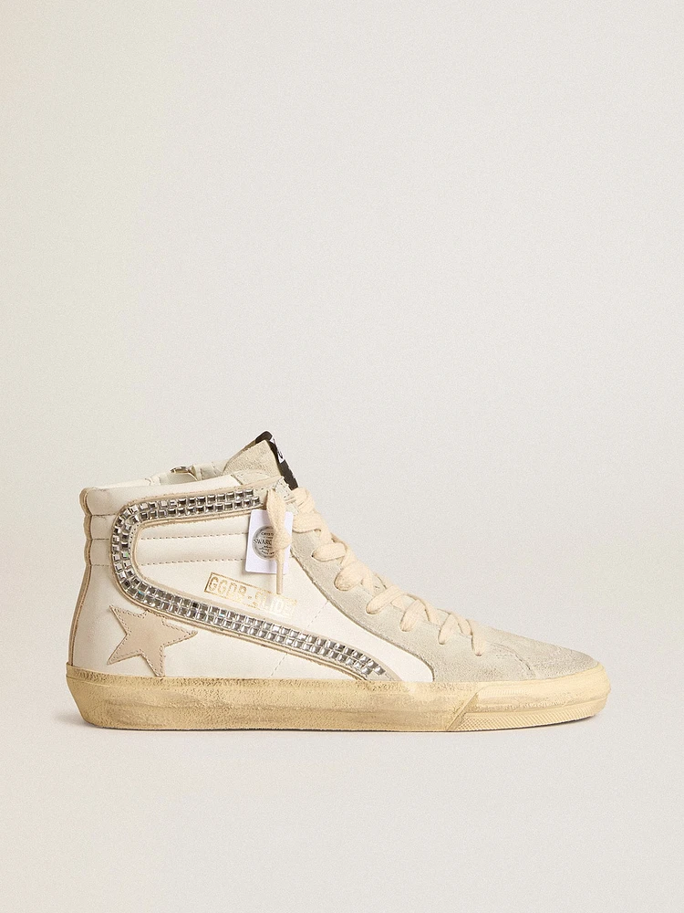 Slide with nude leather star and suede Swarovski crystal flash