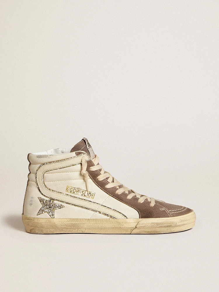 Slide nappa with glitter star and patent leather flash