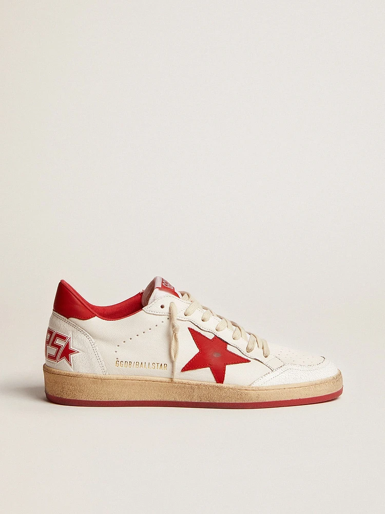 Women's Ball star white leather with red and heel tab