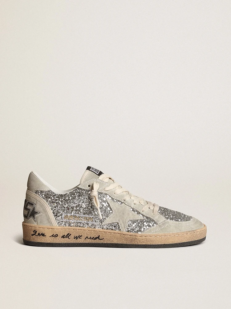 Women’s Ball Star silver glitter with ice-gray suede inserts