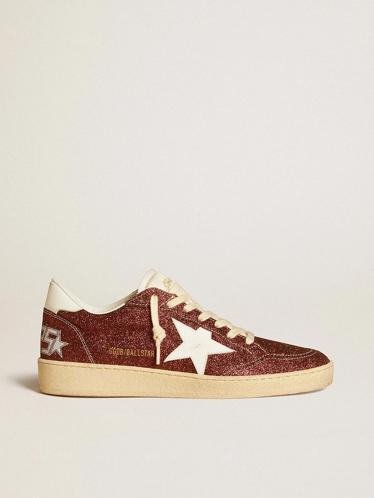 Ball star burgundy glitter with white leather and heel tab