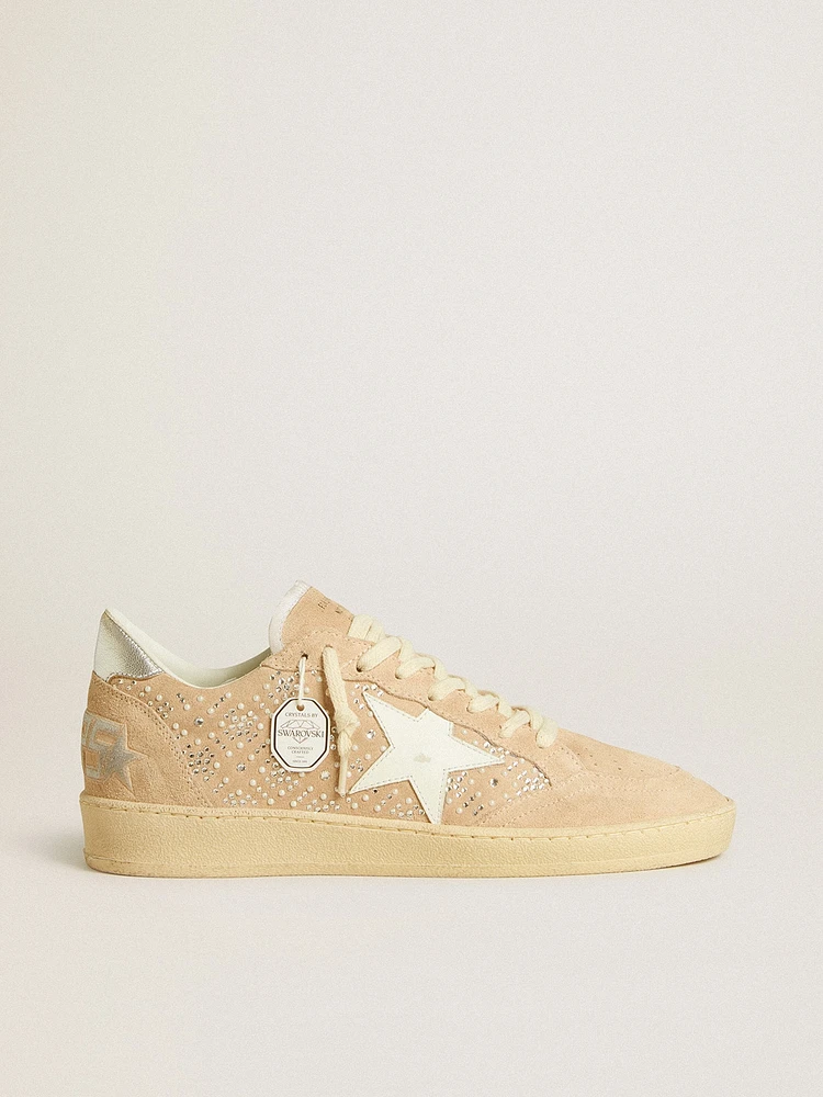Ball star suede and Swarovski crystals with leather metallic heel tab
