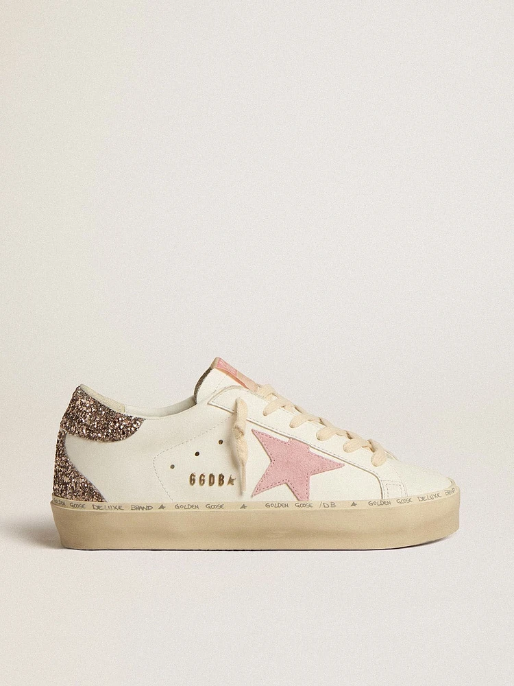 Hi star white leather with pink suede and glitter heel tab