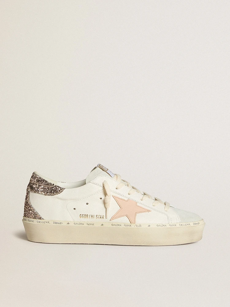 Hi Star in white nappa with pink leather star and glitter heel tab