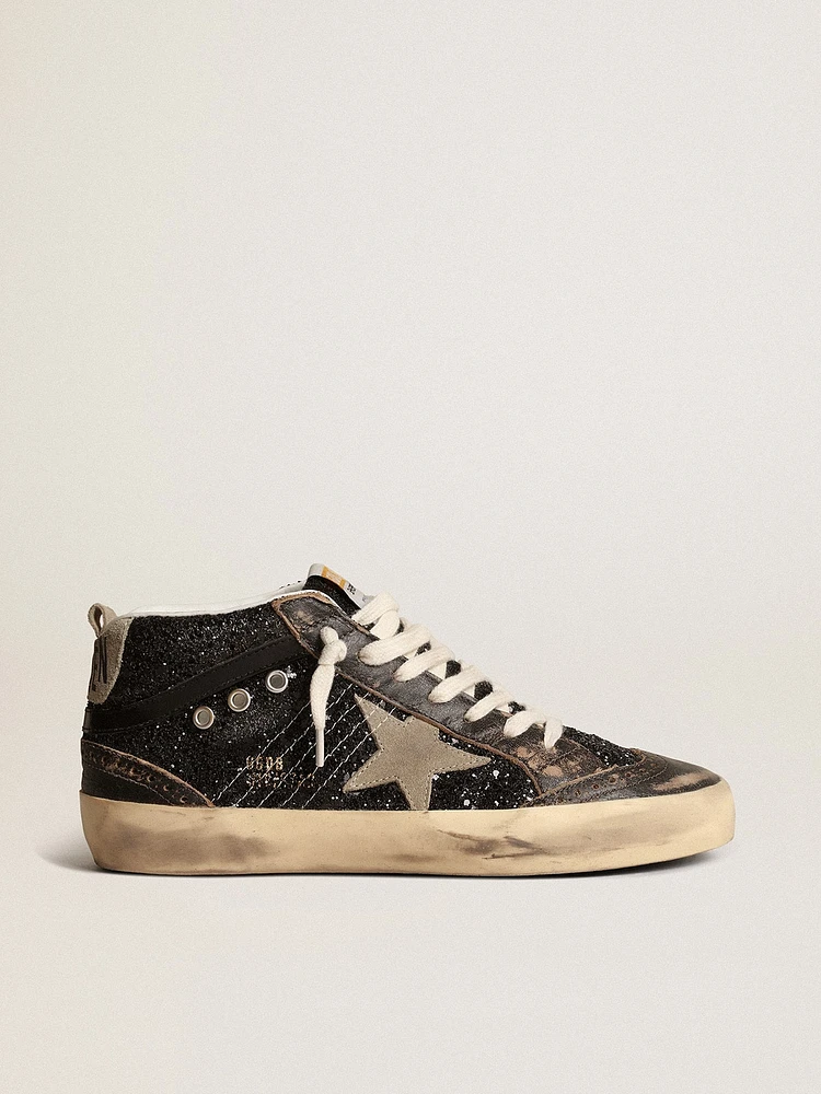 Women’s Mid star black glitter with dove-gray suede and heel tab