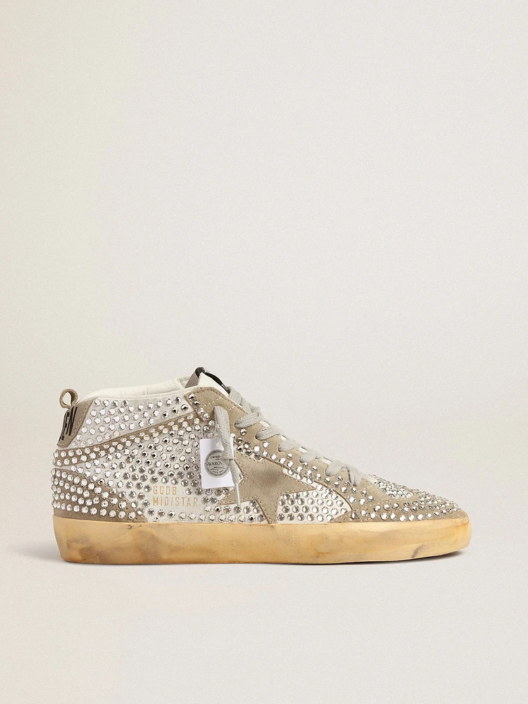 Women’s Mid Star white and dove-gray suede with Swarovski crystals