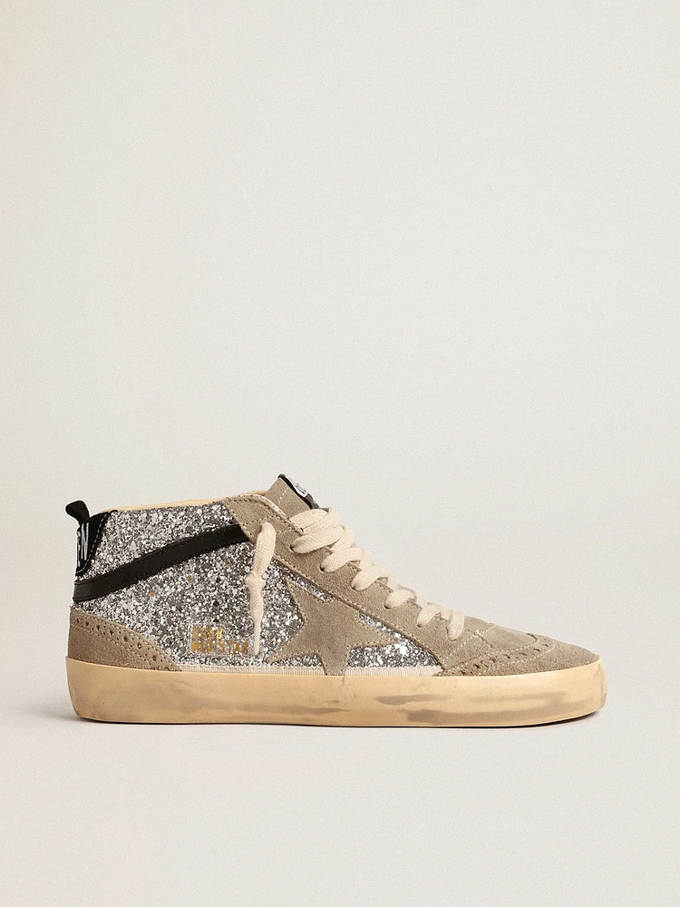 Mid star silver glitter with suede and black flash