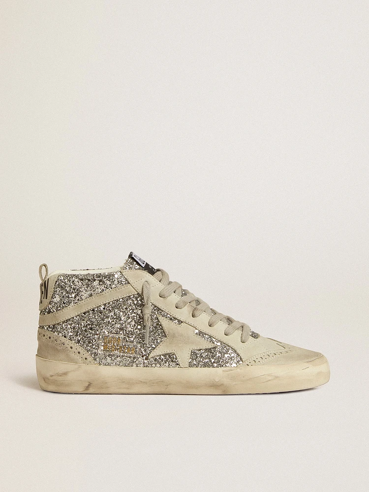 Mid star silver glitter with ice-gray suede and flash