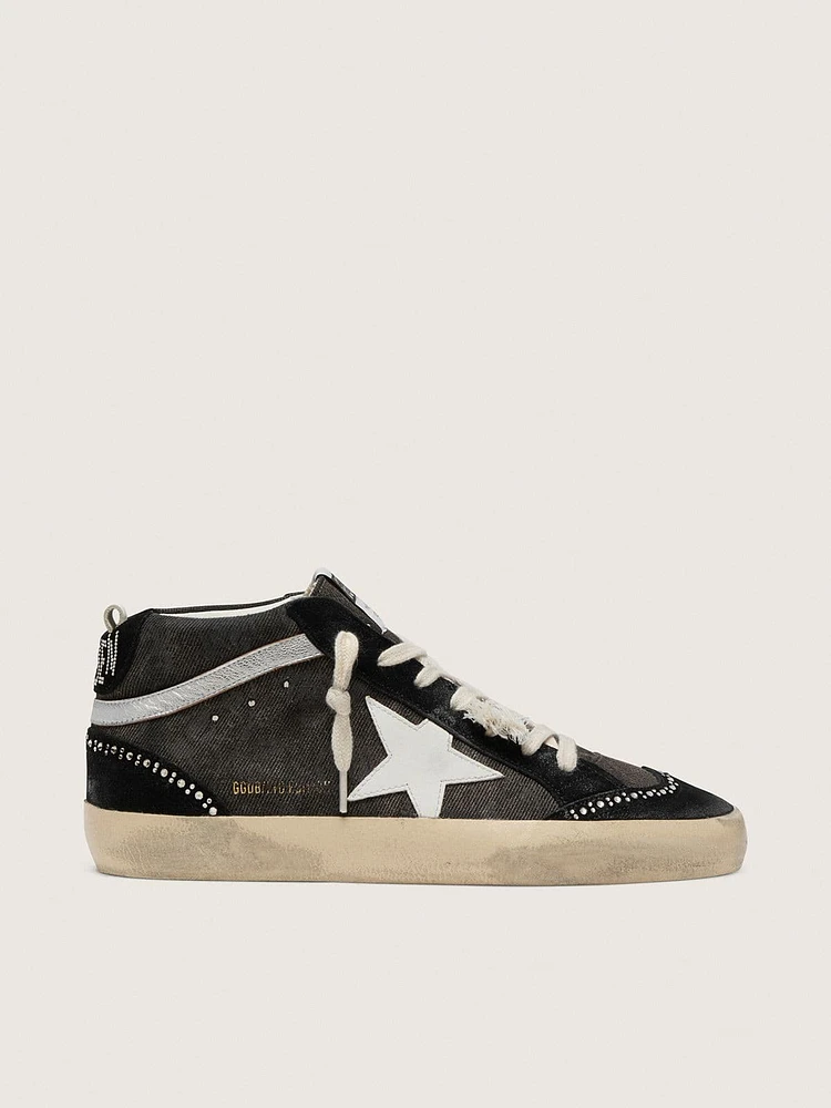 Mid Star LTD black denim with suede inserts Swarovski crystals