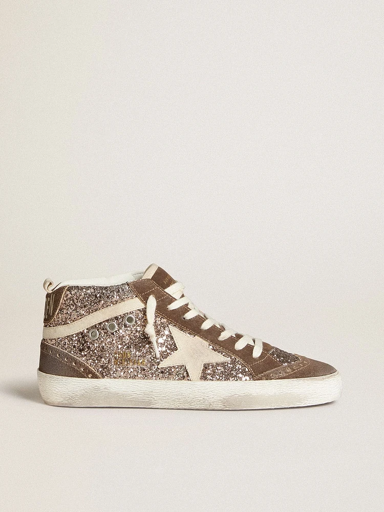 Women's Mid star glitter with pearl suede and brown inserts