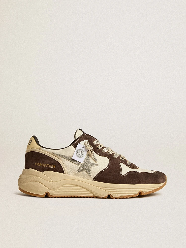 Women's Running Sole LTD nappa and brown suede with a Swarovski crystal star