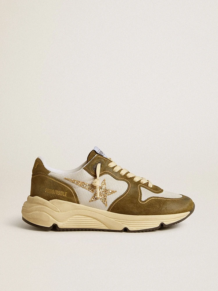 Women’s Running Sole brown suede and mesh with gold glitter star