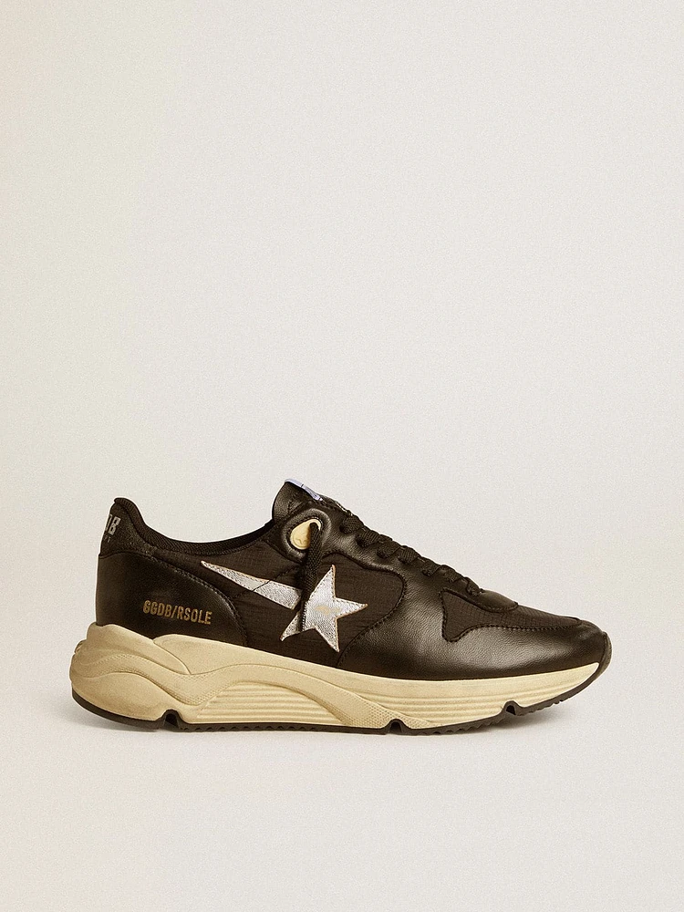 Women’s Running Sole black nappa leather and nylon with a silver star