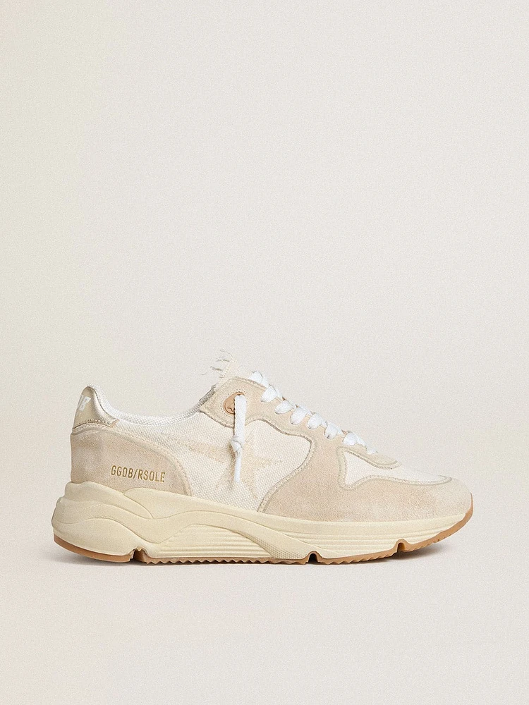 Women's Running Sole canvas with beige star and platinum metallic leather heel tab