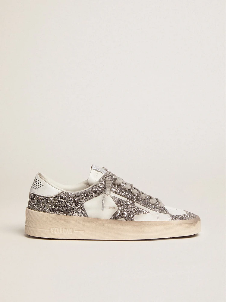 Women's Stardan white leather and glitter