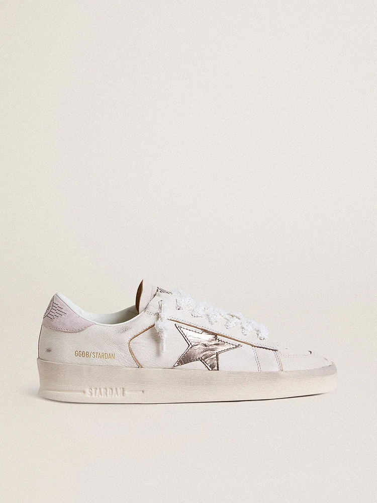 Stardan nappa leather with metallic silver star and pink suede heel tab