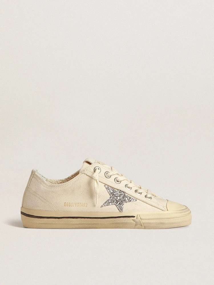 V-Star beige canvas with a silver glitter star