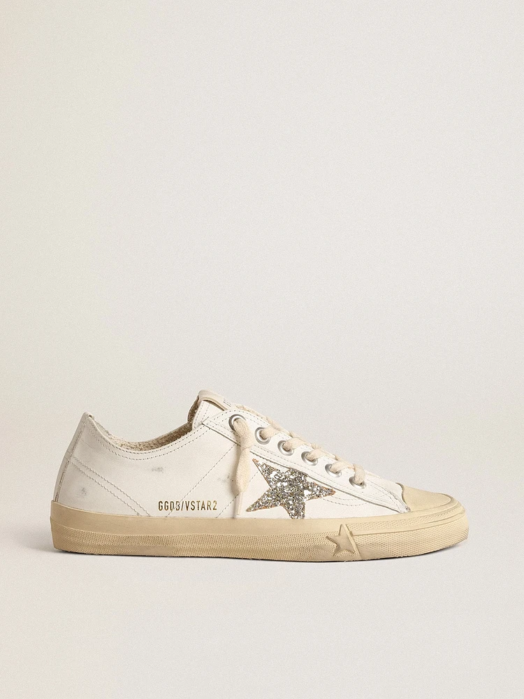 V-Star white leather with a platinum glitter star