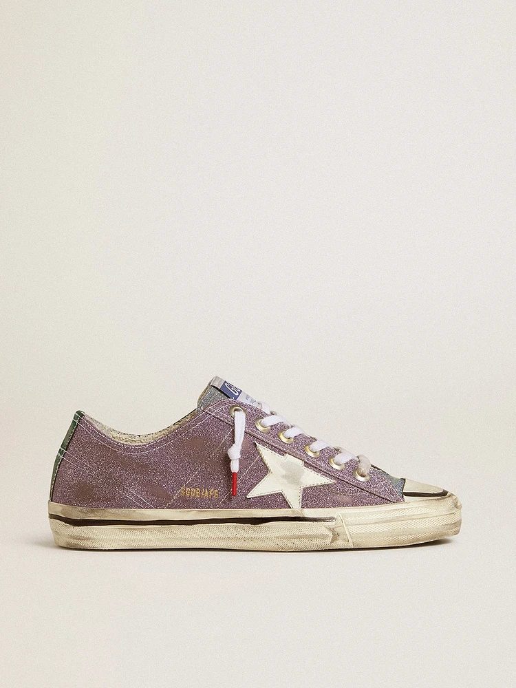 Women’s V-Star LAB lilac leather and glitter with white star silver tongue