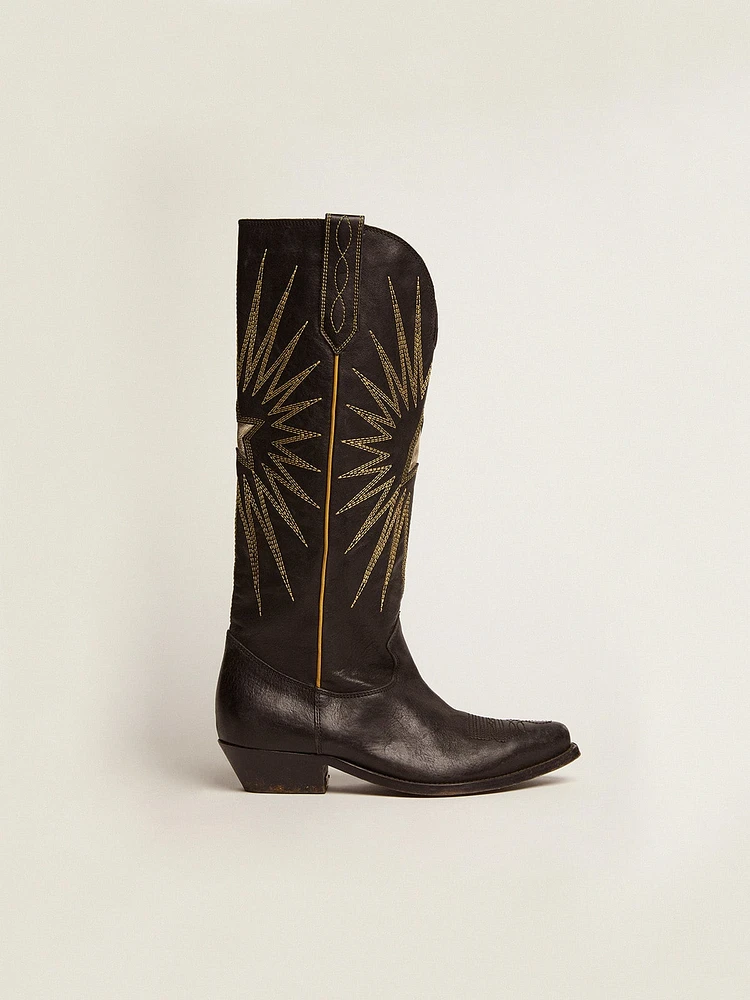 Women’s Wish star boots black leather with platinum laminated inlay