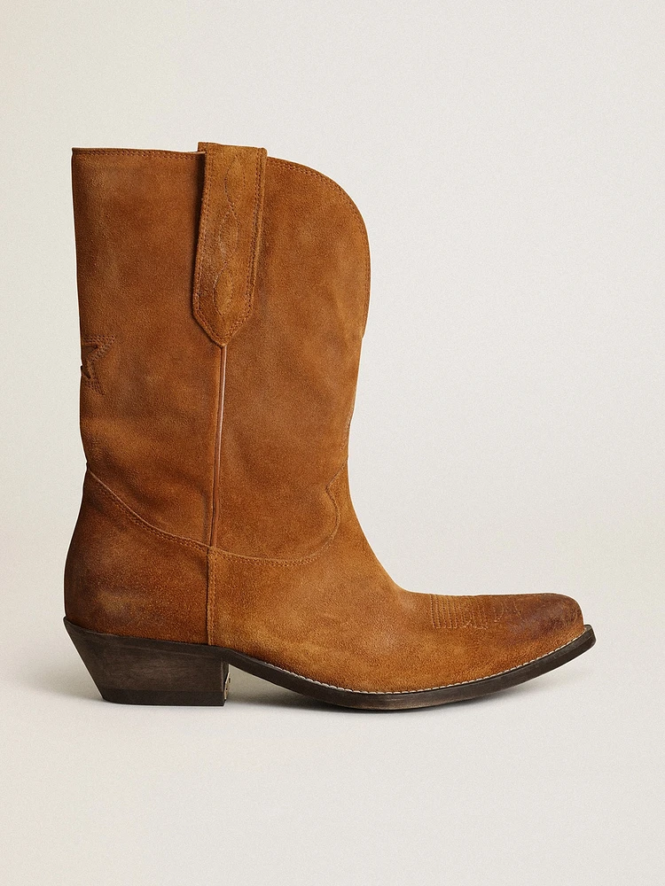 Women's low boots tobacco-colored suede with inlay star