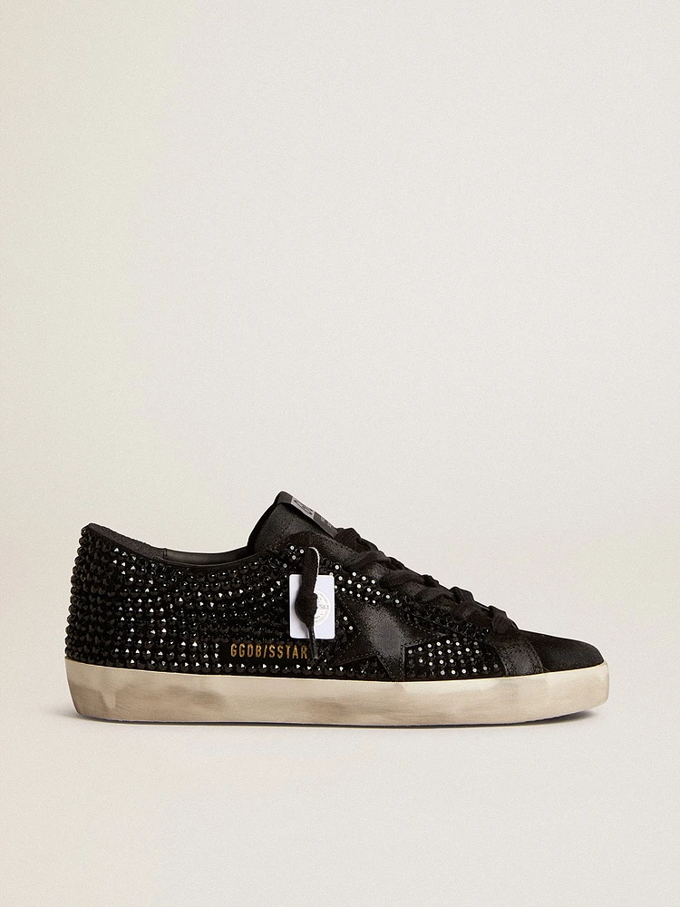 Super-Star black suede with Swarovski crystals and star