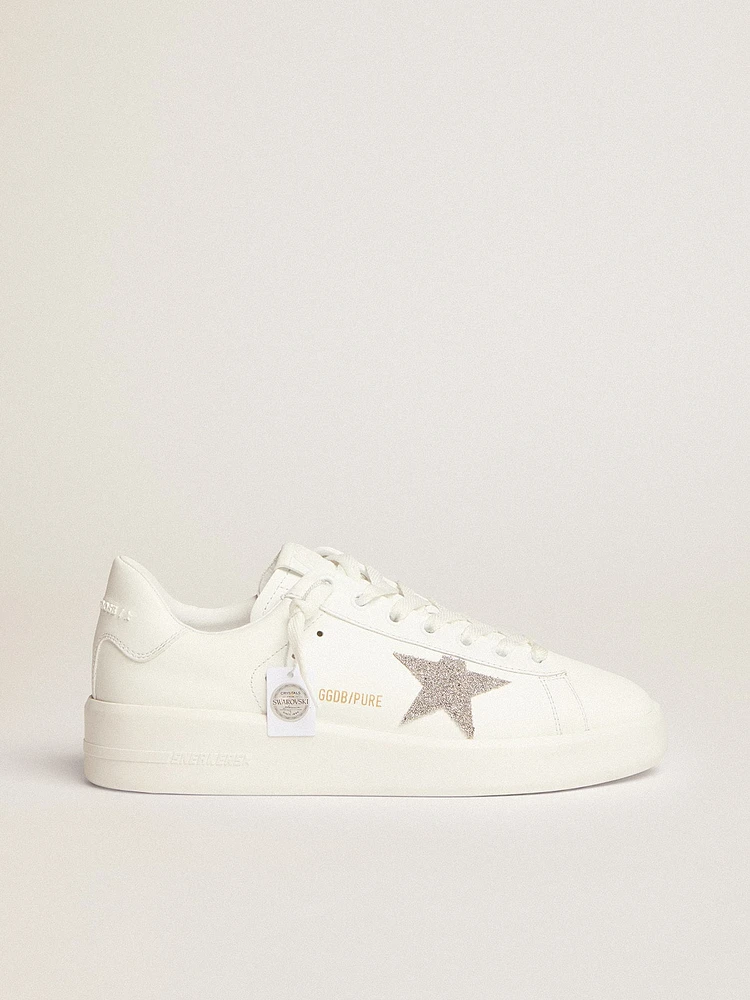 Women’s Purestar white leather with silver Swarovski crystal star