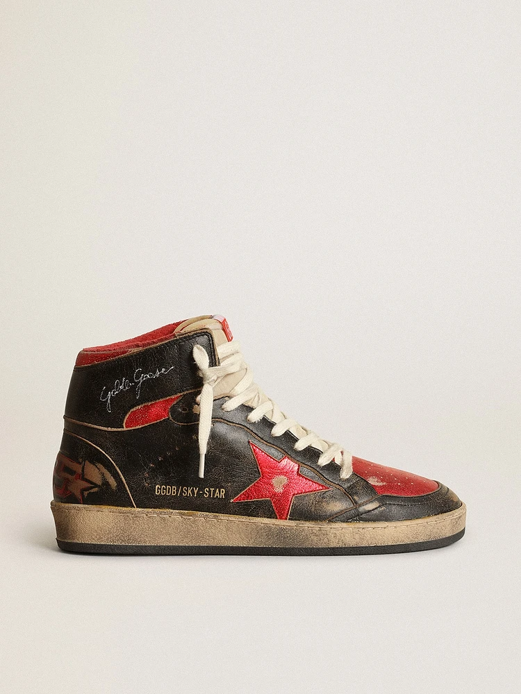 Women's Sky-Star black glossy leather with red star