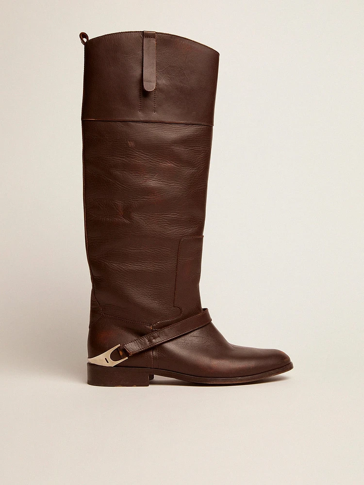 Women's Charlie boots dark brown leather and clamp on the heel