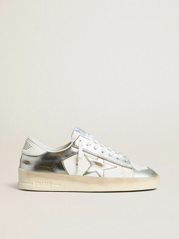 Stardan silver foiled leather with white heel tab