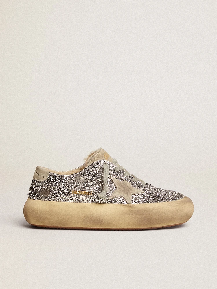 Women's Space-Star shoes silver glitter with shearling lining
