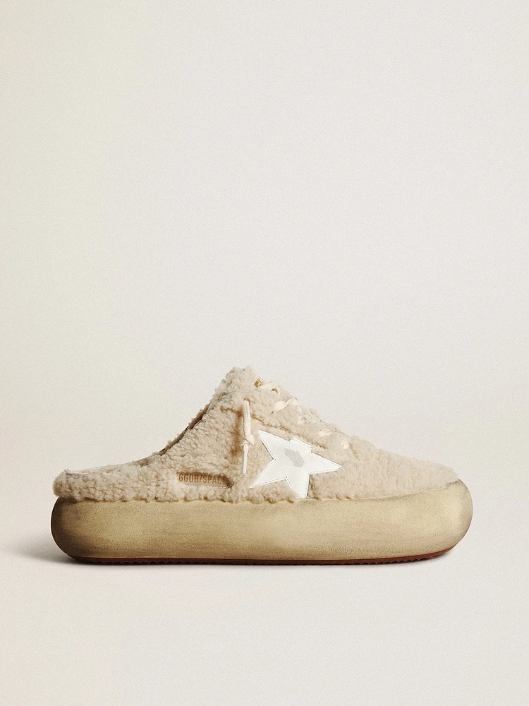 Women’s Space-Star Sabots beige shearling with white leather star