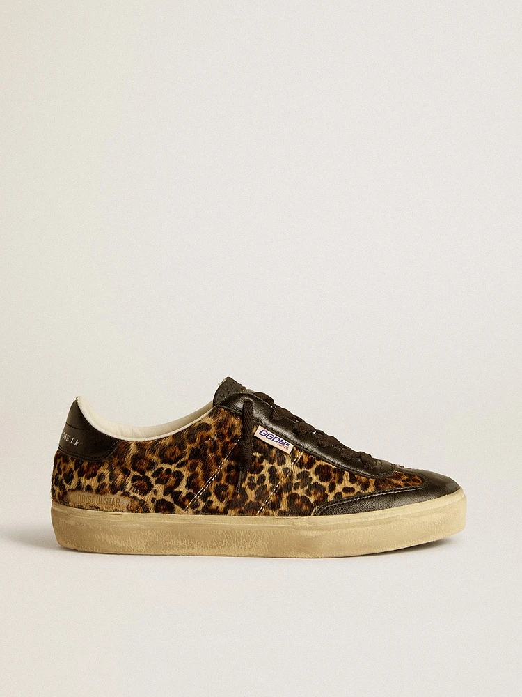 Soul Star leopard-print pony skin with black nappa leather heel tab and inserts