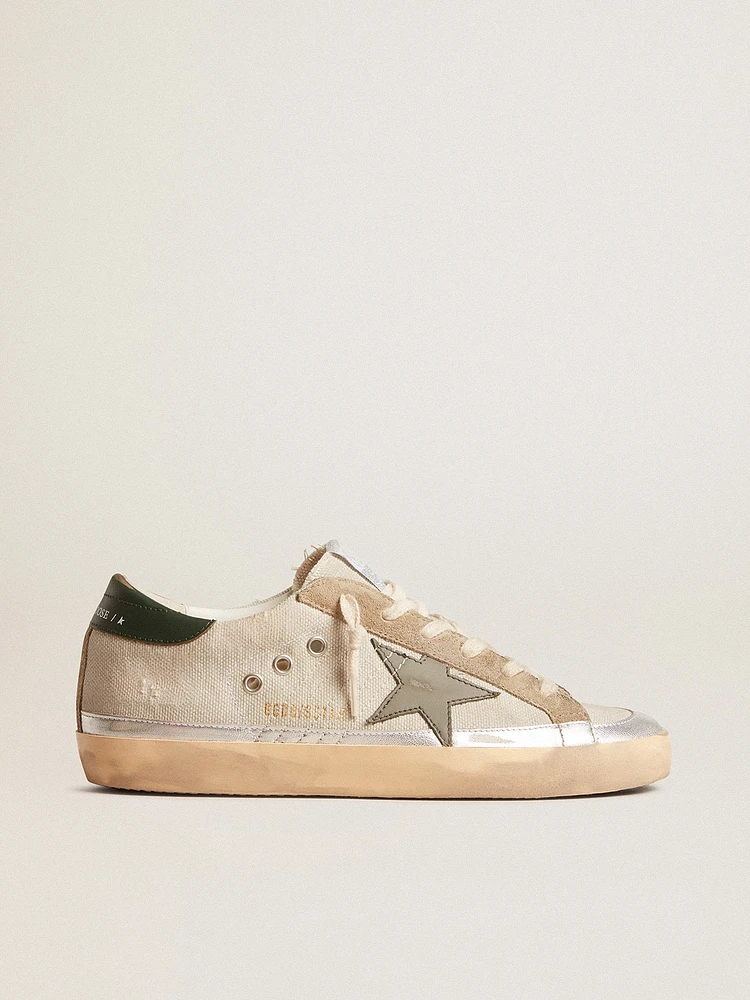Super-Star gray canvas with a green leather star and heel tab