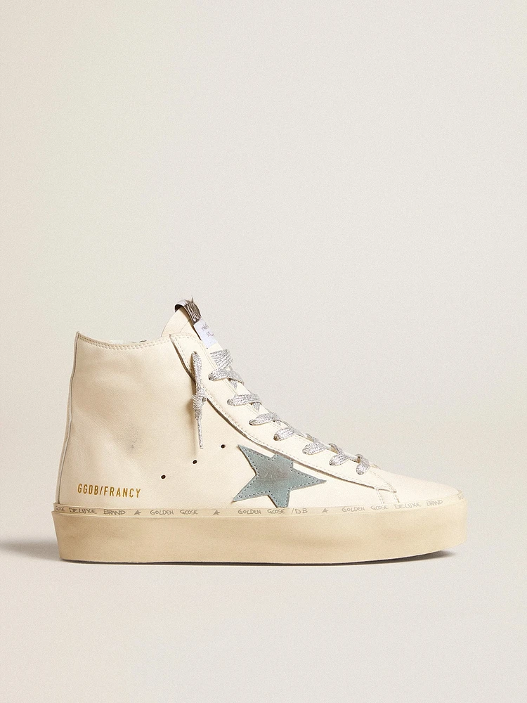 Francy Penstar white nappa leather with powder-blue suede star