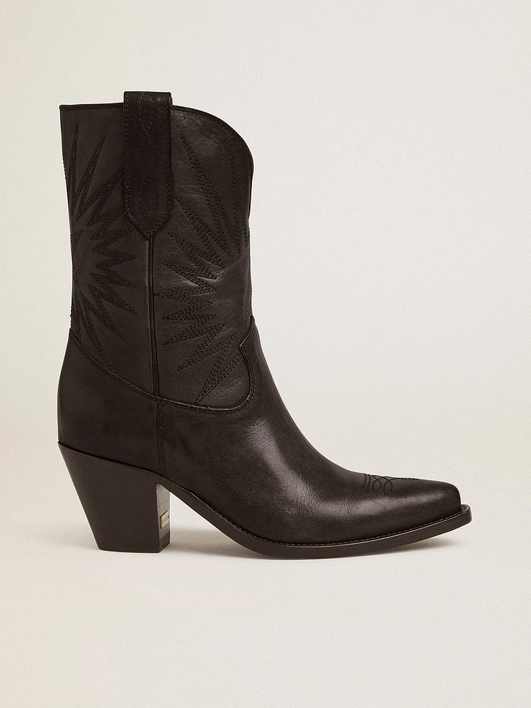 Women's low Wish star boots black leather with embroidery