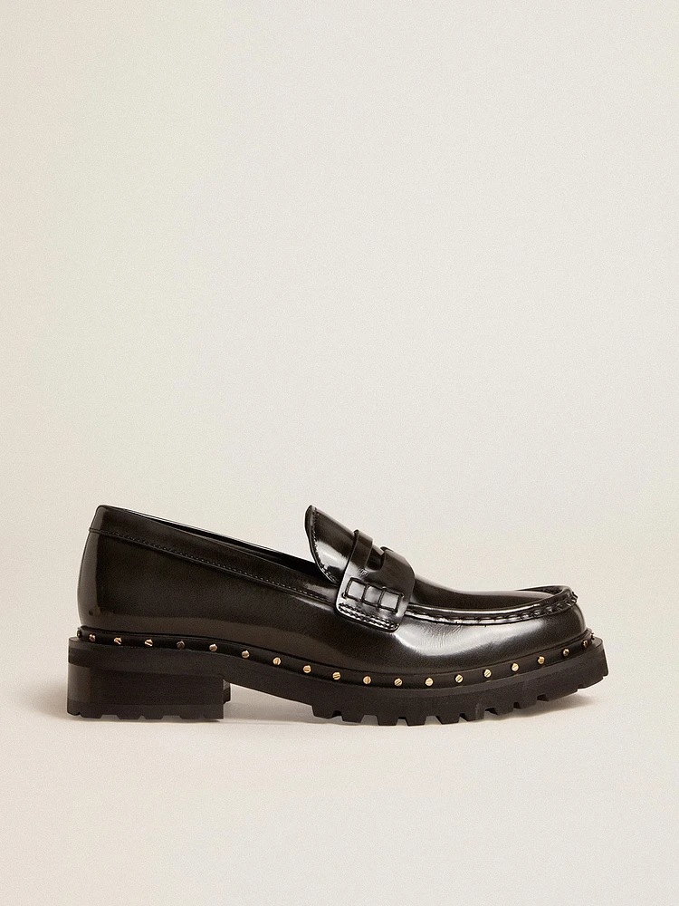 Women’s chunky loafers studded black leather