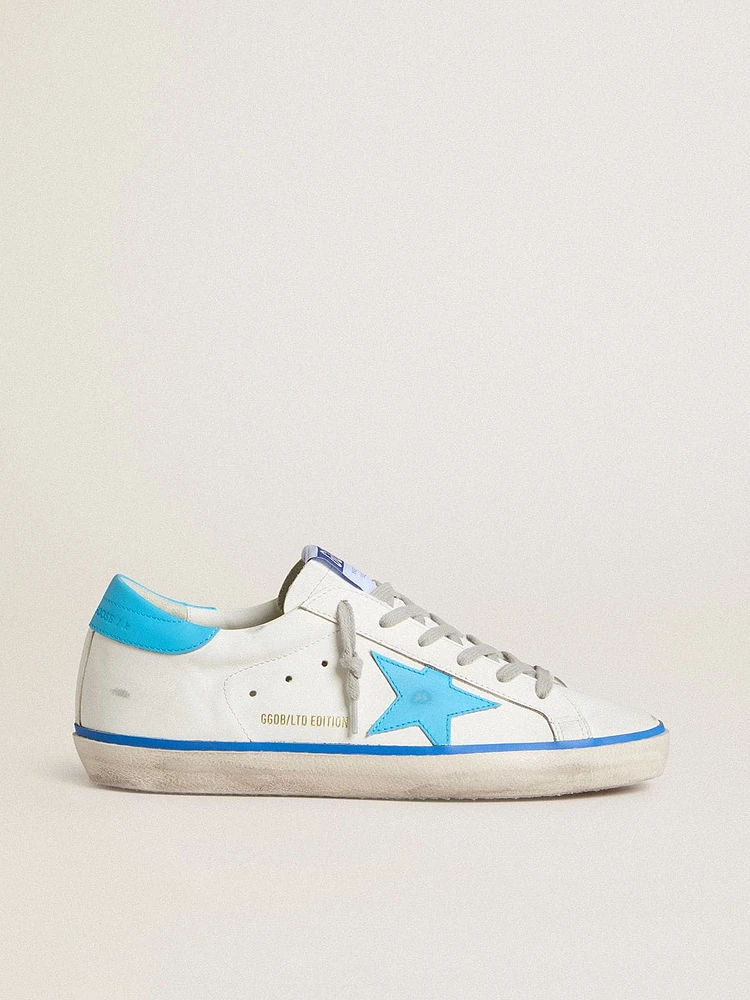 Women's Super-Star LTD white leather with light blue star and heel tab
