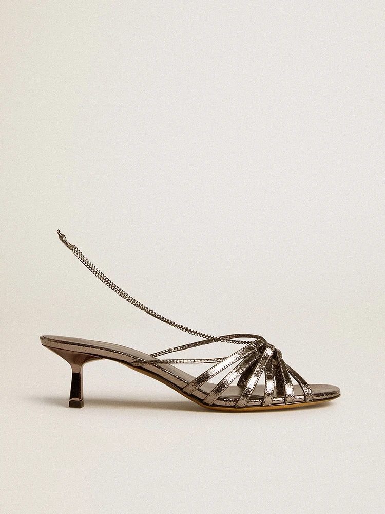 Nico kitten heel sandals metallic gray leather