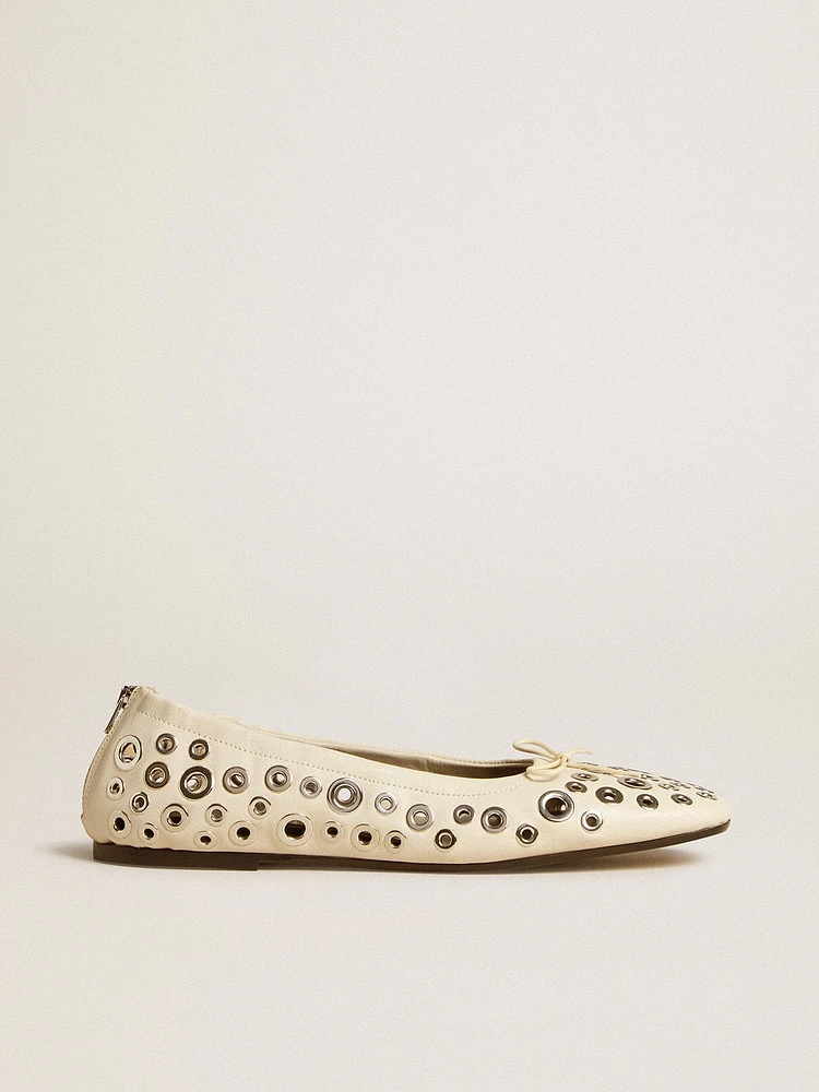 Amy ballet flats white nappa leather with silver colored studs