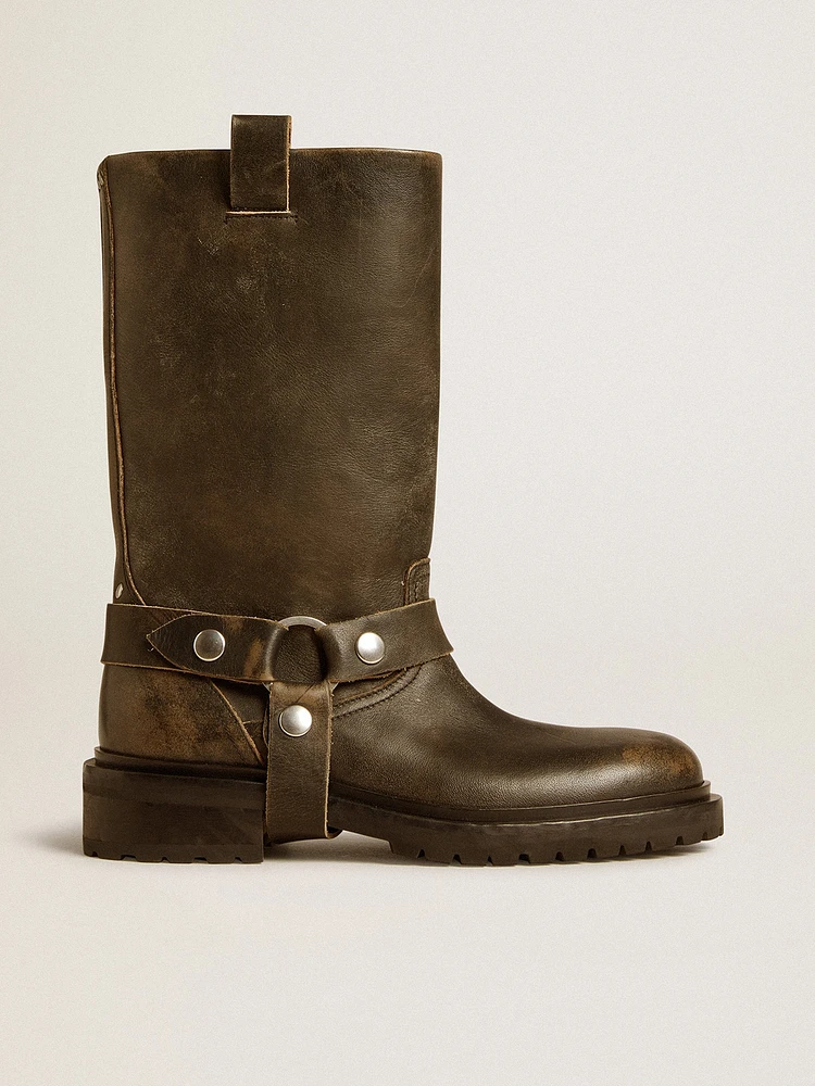 Kurt boots black leather with silver buckle