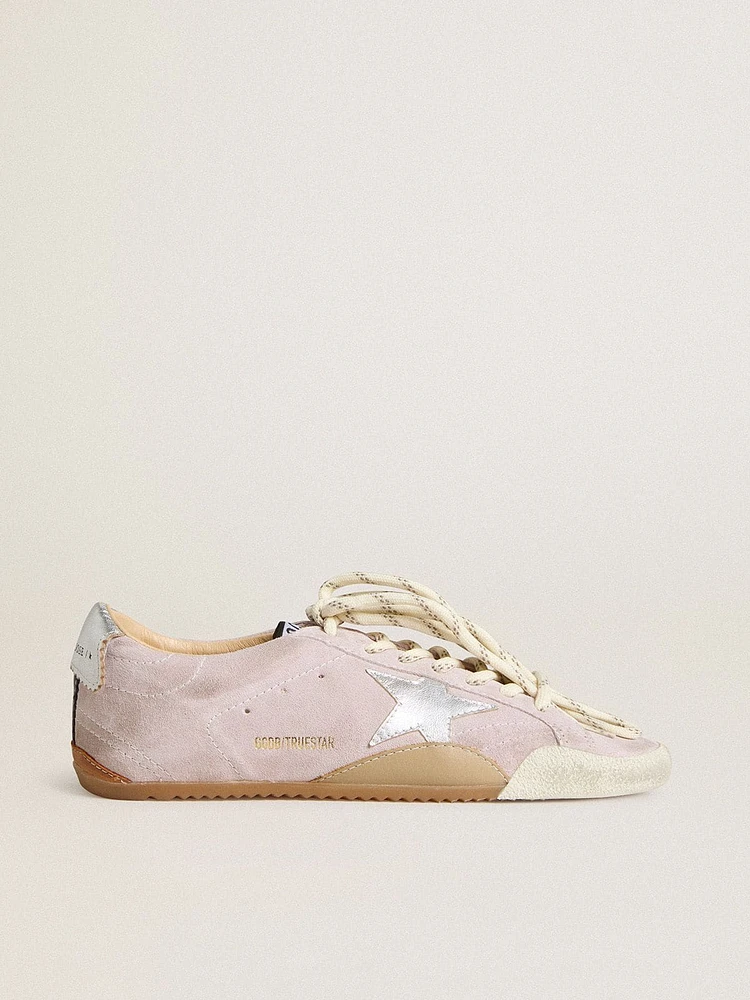 Women's True-Star pastel pink suede with silver star and heel tab