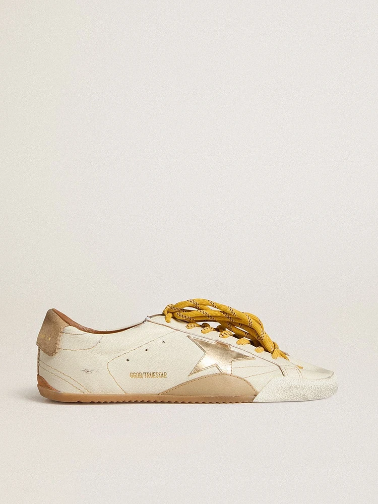 Women's True-Star white nappa leather with gold star and beige suede heel tab